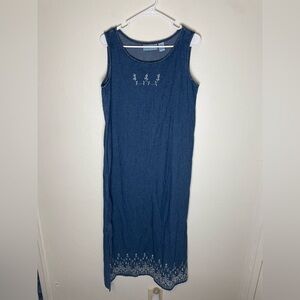 Jane Ashley Vintage 90s Embroidered Denim Sleeveless Jumper Dress